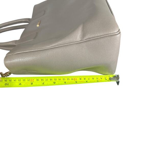 Furla Saffiano Leather Satchel Crossbody Bag Taupe grey Structured Tote Purse - Picture 9 of 14